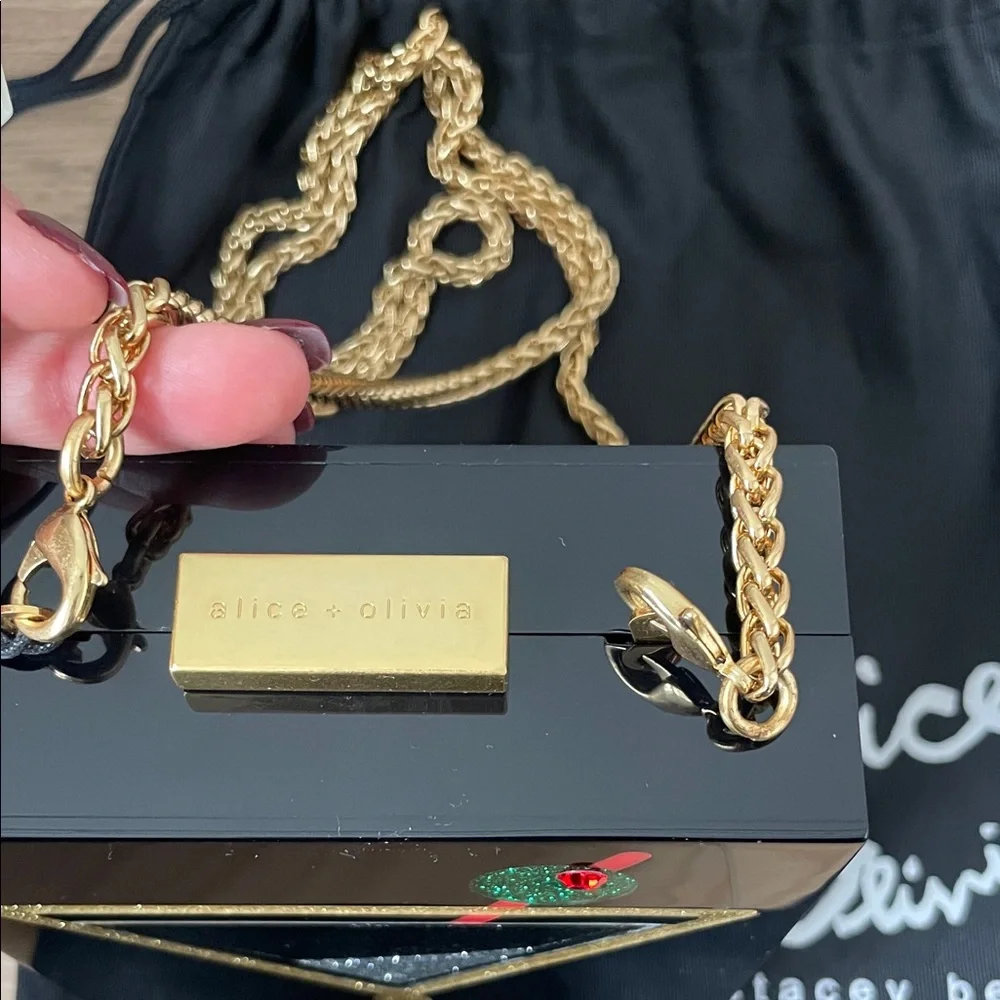 Alice + Olivia Black Acrylic Martini Box Clutch with Gold Glitter - Picture 7 of 8